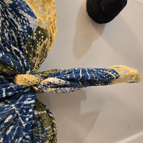 Boho Tropical Multi Color Leaf Print Blouse W Front Tie And Gold Neck Design 3XL - Picture 6 of 11